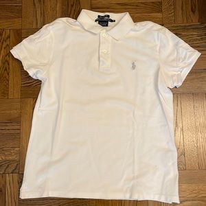 Classic fit Mesh Polo Shirt in white with Silver horse